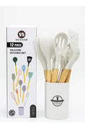 12-Piece Silicone Cooking Utensils Set with Wooden Handles