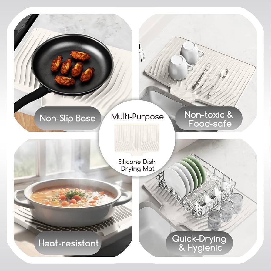 Large Silicone Dish Drying Mat for Kitchen Counter