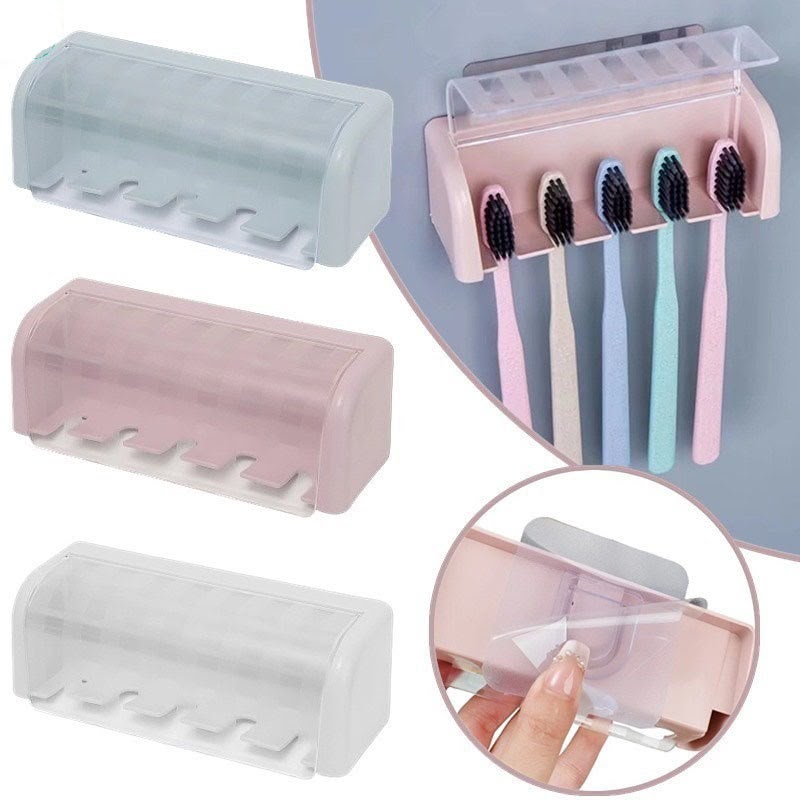 5-Slot Wall Mount Toothbrush Holder with Cover