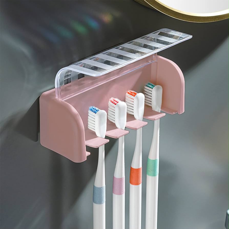 5-Slot Wall Mount Toothbrush Holder with Cover