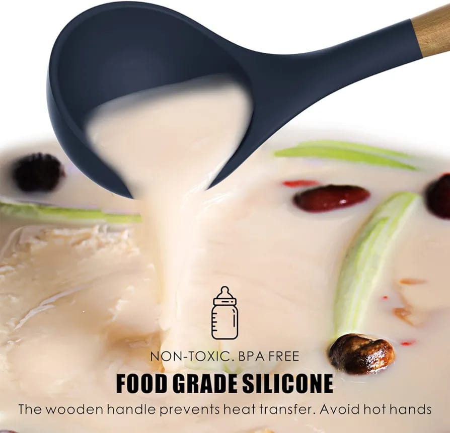 12-Piece Silicone Cooking Utensils Set with Wooden Handles